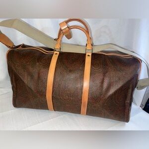 Etro Paisley Leather Trim Duffel Bag Travel Weekender Lock Key Strap COA